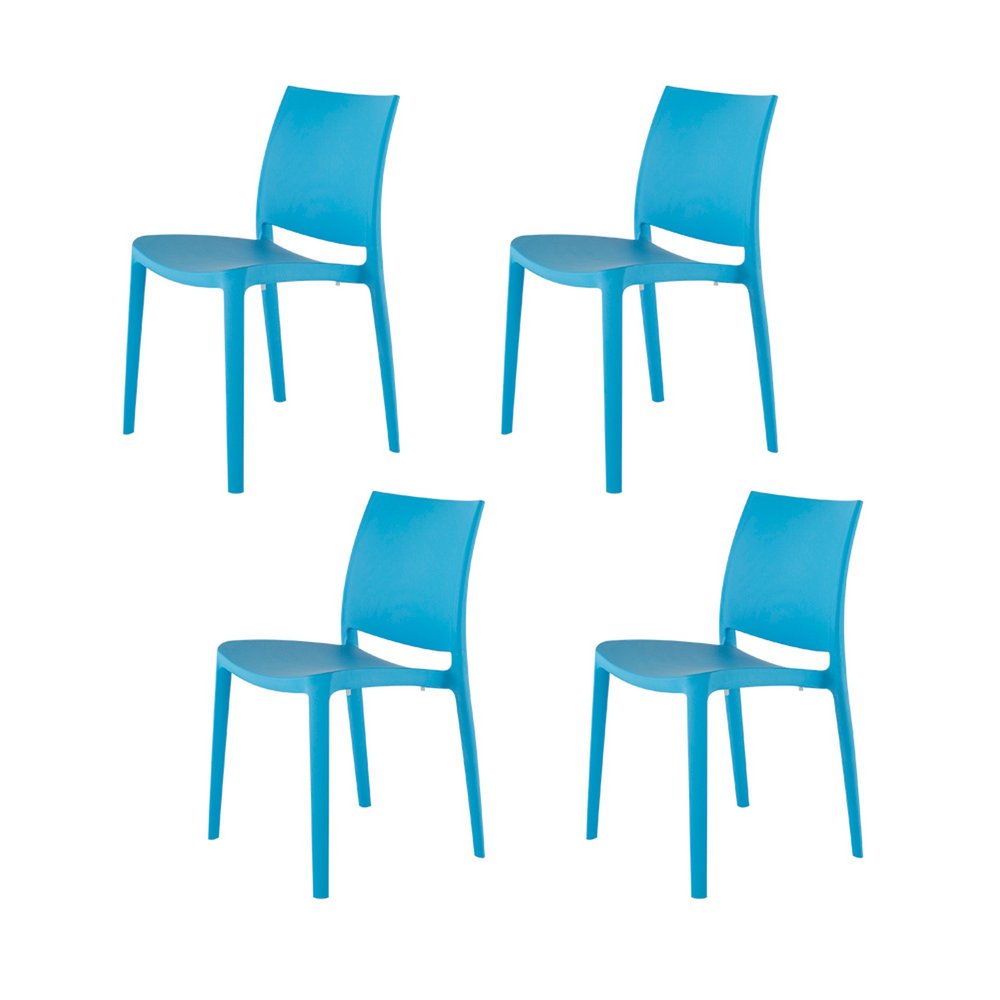 Set of Four Blue Heavy Duty Plastic Outdoor Stacking Dining Chairs HomeRoots