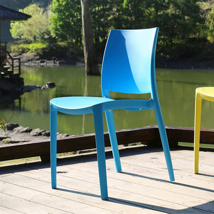Set of Four Blue Heavy Duty Plastic Outdoor Stacking Dining Chairs HomeRoots