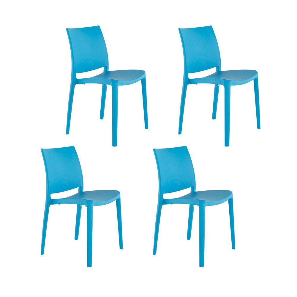 Set of Four Blue Heavy Duty Plastic Outdoor Stacking Dining Chairs HomeRoots