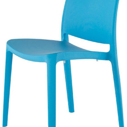 Set of Four Blue Heavy Duty Plastic Outdoor Stacking Dining Chairs HomeRoots