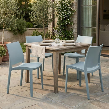 Set of Four Baby Blue Heavy Duty Plastic Outdoor Stacking Dining Chairs HomeRoots