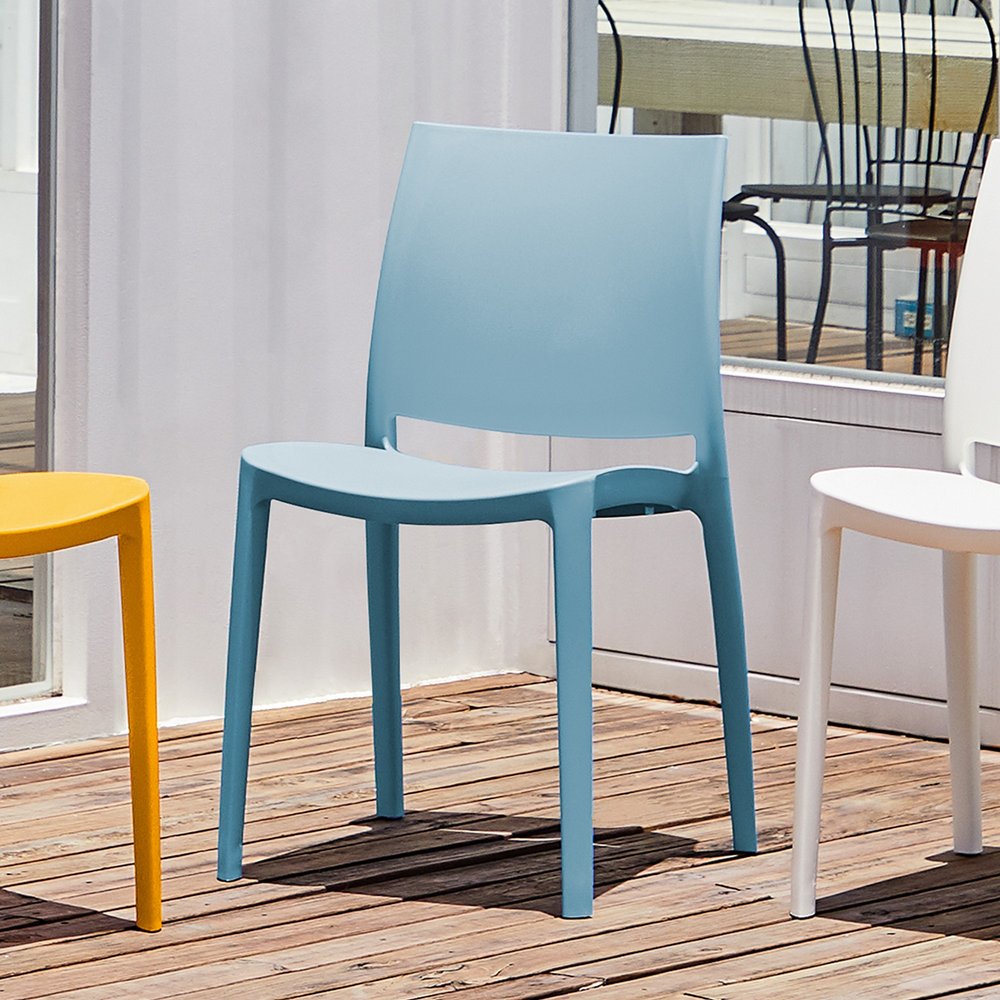 Set of Four Baby Blue Heavy Duty Plastic Outdoor Stacking Dining Chairs HomeRoots