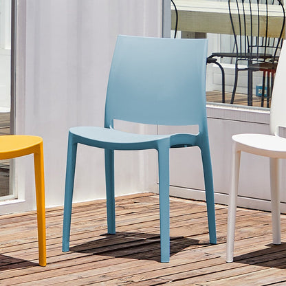 Set of Four Baby Blue Heavy Duty Plastic Outdoor Stacking Dining Chairs HomeRoots