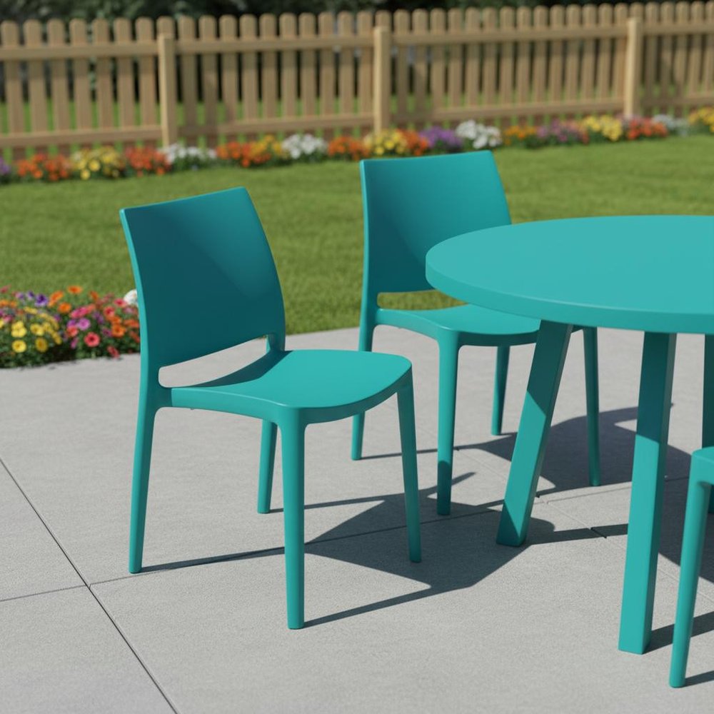 Set of Four Turquoise Heavy Duty Plastic Outdoor Stacking Dining Chairs HomeRoots