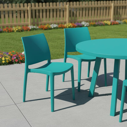 Set of Four Turquoise Heavy Duty Plastic Outdoor Stacking Dining Chairs HomeRoots