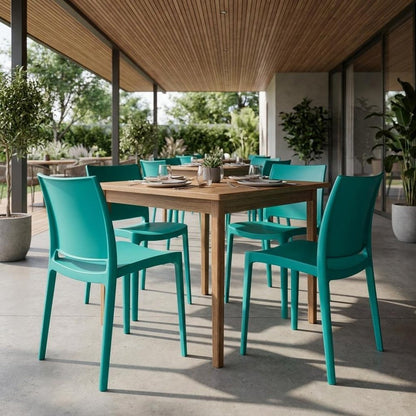 Set of Four Turquoise Heavy Duty Plastic Outdoor Stacking Dining Chairs HomeRoots