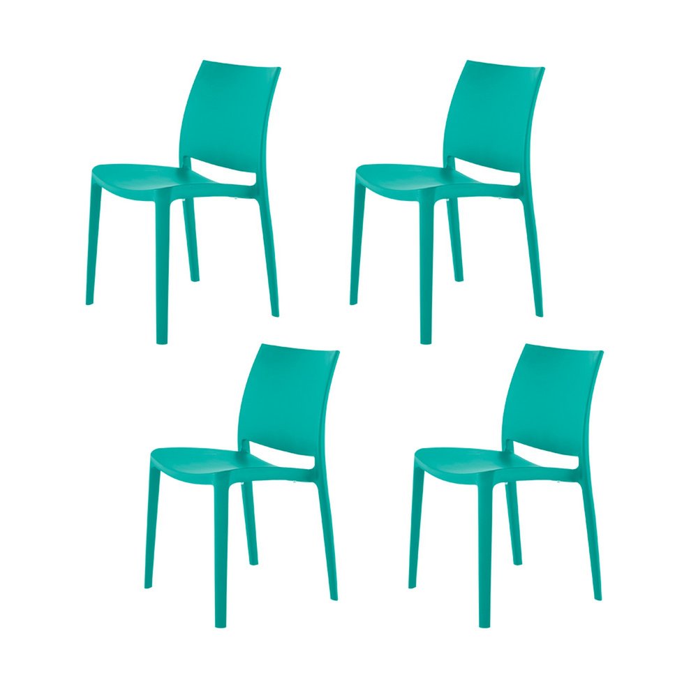 Set of Four Turquoise Heavy Duty Plastic Outdoor Stacking Dining Chairs HomeRoots