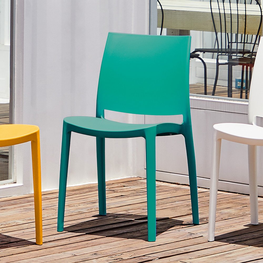 Set of Four Turquoise Heavy Duty Plastic Outdoor Stacking Dining Chairs HomeRoots