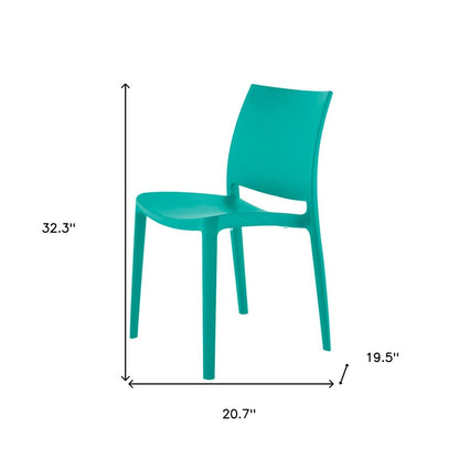 Set of Four Turquoise Heavy Duty Plastic Outdoor Stacking Dining Chairs HomeRoots