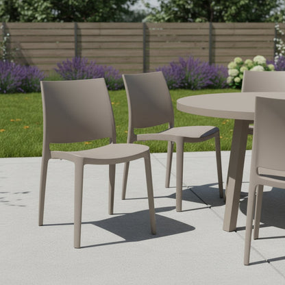Set of Four Taupe Heavy Duty Plastic Outdoor Stacking Dining Chairs HomeRoots