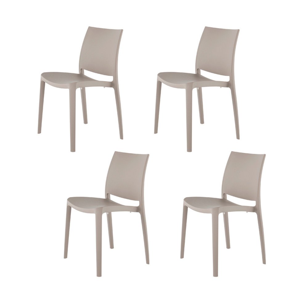 Set of Four Taupe Heavy Duty Plastic Outdoor Stacking Dining Chairs HomeRoots