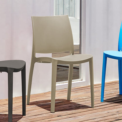 Set of Four Taupe Heavy Duty Plastic Outdoor Stacking Dining Chairs HomeRoots