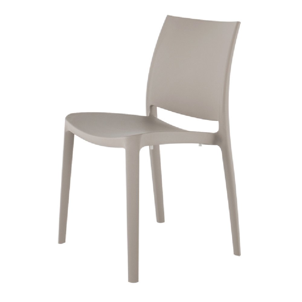 Set of Four Taupe Heavy Duty Plastic Outdoor Stacking Dining Chairs HomeRoots