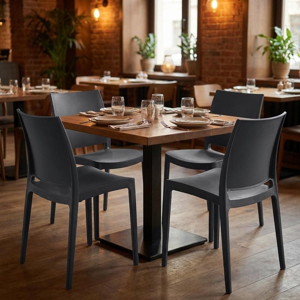 Set of Four Dark Gray Heavy Duty Plastic Outdoor Stacking Dining Chairs HomeRoots