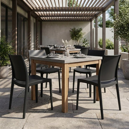 Set of Four Dark Gray Heavy Duty Plastic Outdoor Stacking Dining Chairs HomeRoots