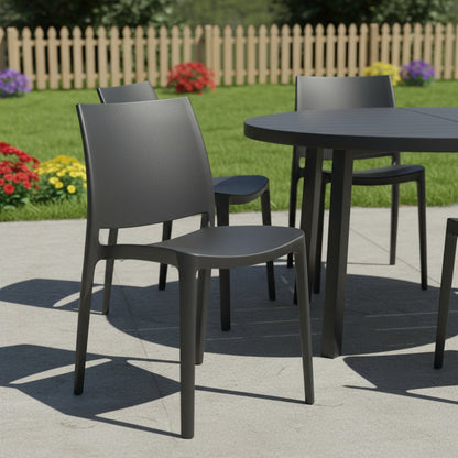Set of Four Dark Gray Heavy Duty Plastic Outdoor Stacking Dining Chairs HomeRoots