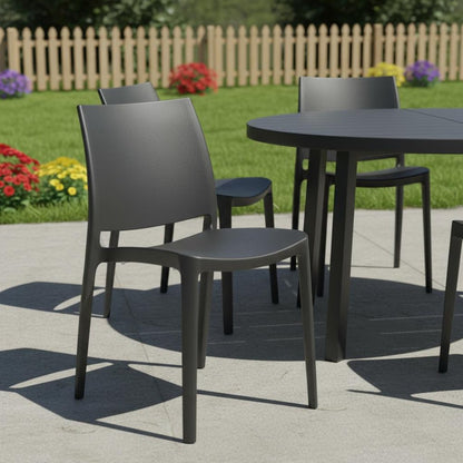 Set of Four Dark Gray Heavy Duty Plastic Outdoor Stacking Dining Chairs HomeRoots