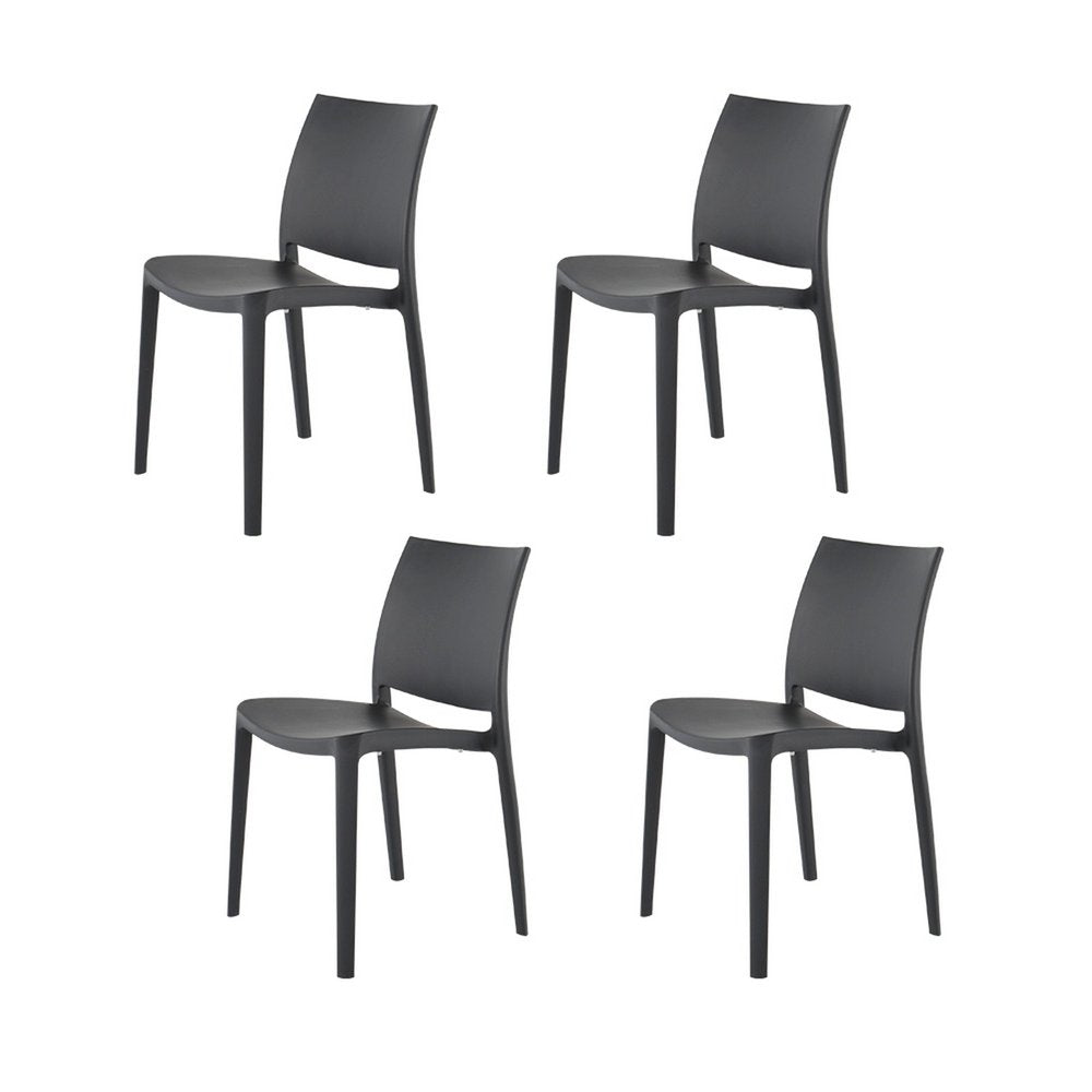 Set of Four Dark Gray Heavy Duty Plastic Outdoor Stacking Dining Chairs HomeRoots