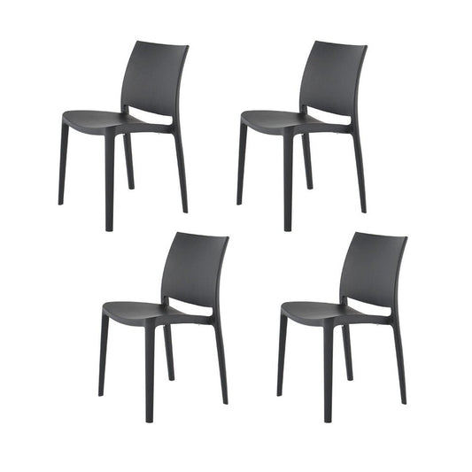 Set of Four Dark Gray Heavy Duty Plastic Outdoor Stacking Dining Chairs HomeRoots