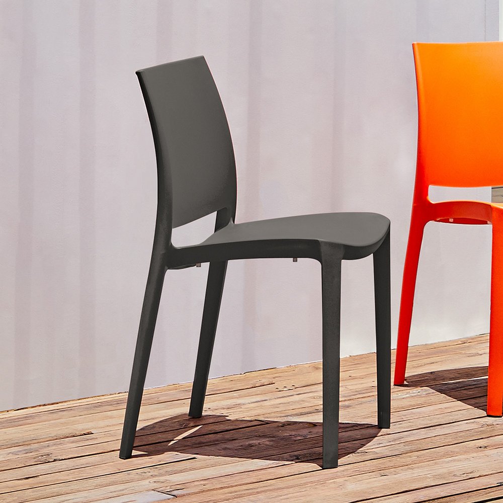Set of Four Dark Gray Heavy Duty Plastic Outdoor Stacking Dining Chairs HomeRoots