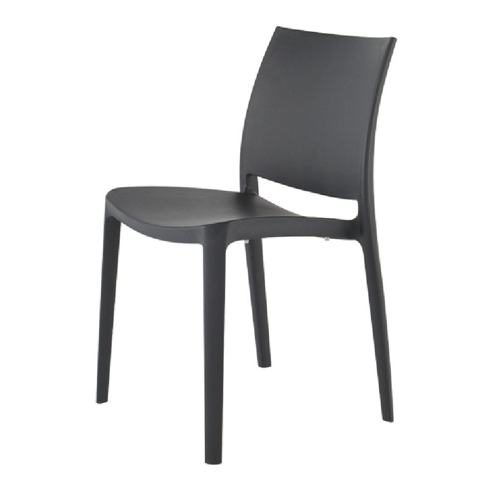 Set of Four Dark Gray Heavy Duty Plastic Outdoor Stacking Dining Chairs HomeRoots