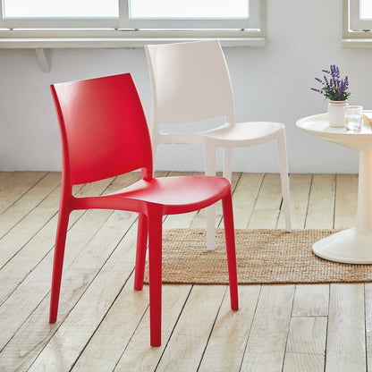 Set of Four Red Heavy Duty Plastic Outdoor Stacking Dining Chairs HomeRoots