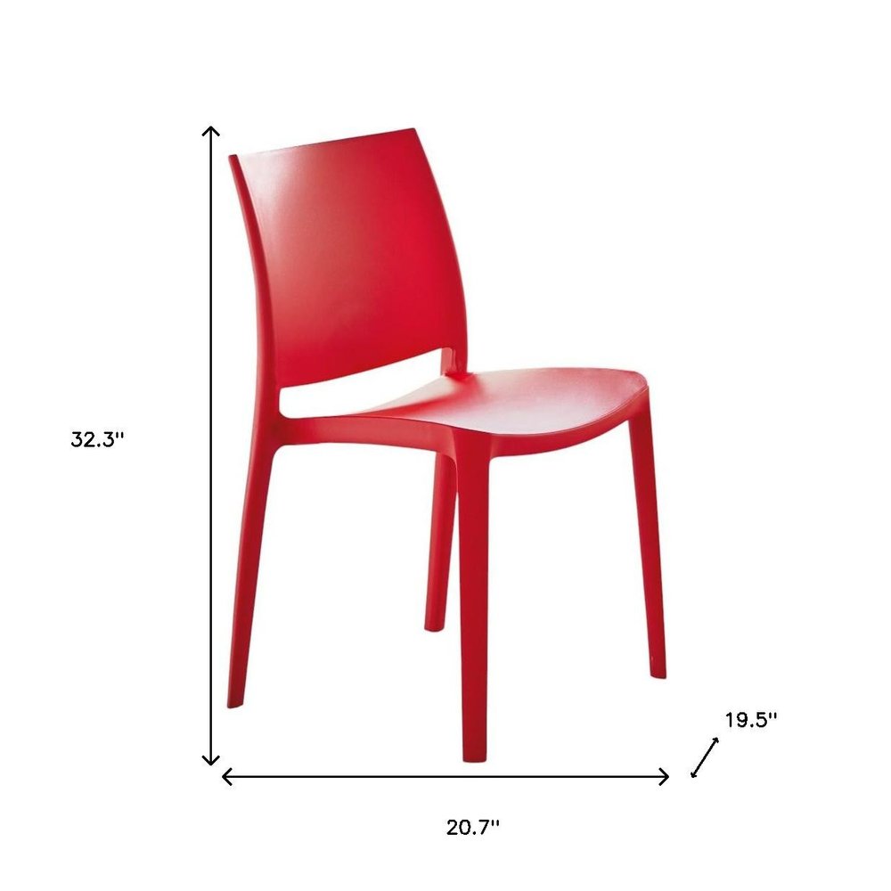 Set of Four Red Heavy Duty Plastic Outdoor Stacking Dining Chairs HomeRoots