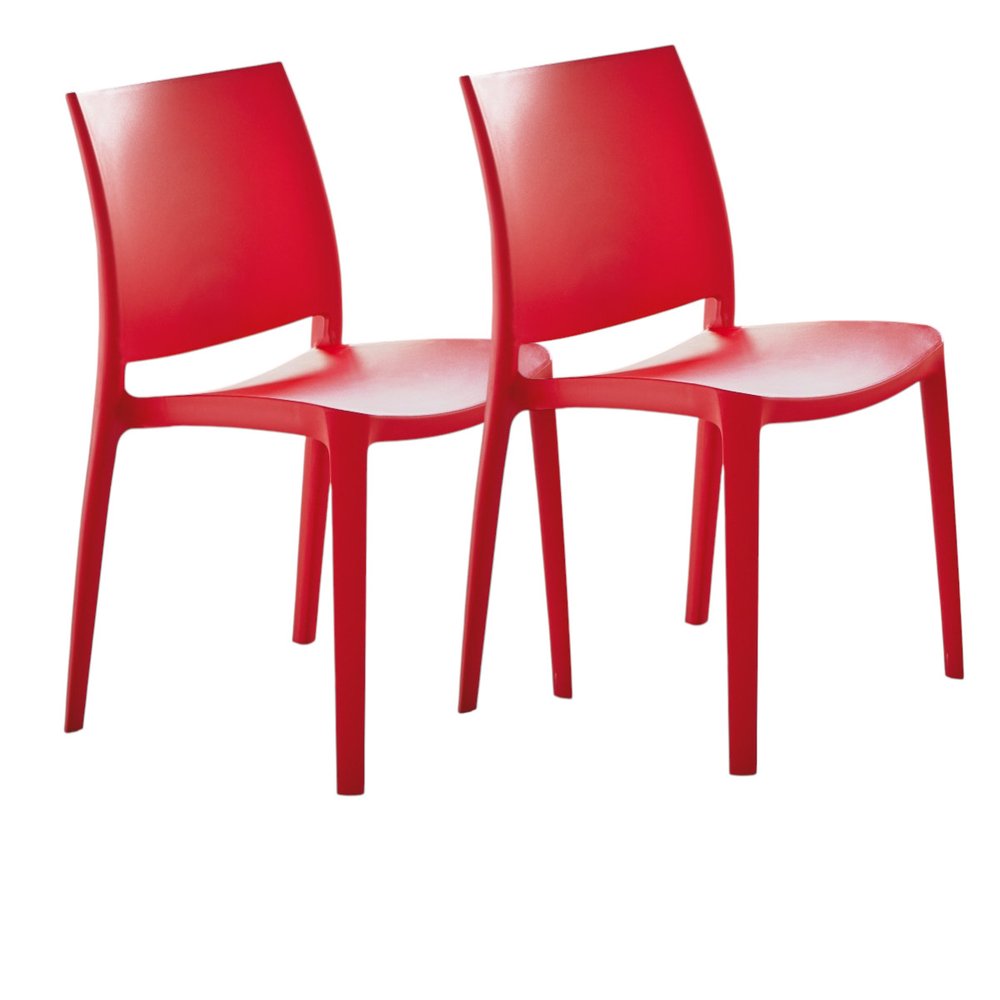 Set of Four Red Heavy Duty Plastic Outdoor Stacking Dining Chairs HomeRoots