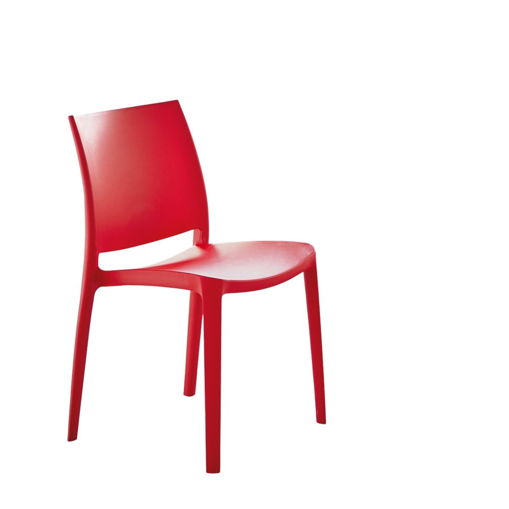 Set of Four Red Heavy Duty Plastic Outdoor Stacking Dining Chairs HomeRoots