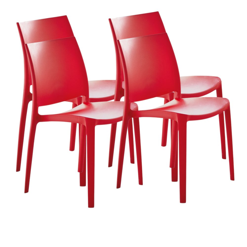 Set of Four Red Heavy Duty Plastic Outdoor Stacking Dining Chairs HomeRoots