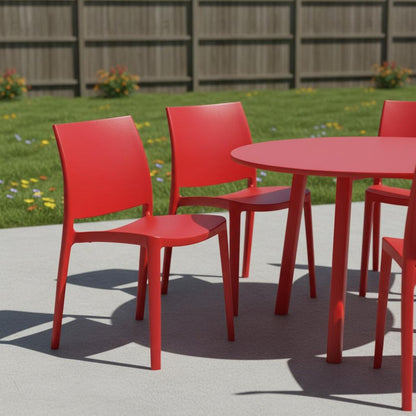 Set of Four Red Heavy Duty Plastic Outdoor Stacking Dining Chairs HomeRoots
