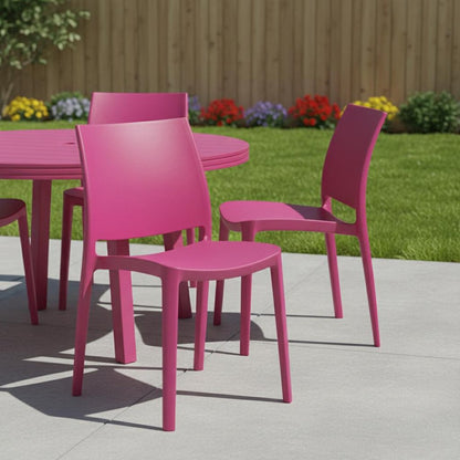 Set of Four Fuchsia Heavy Duty Plastic Outdoor Stacking Dining Chairs HomeRoots