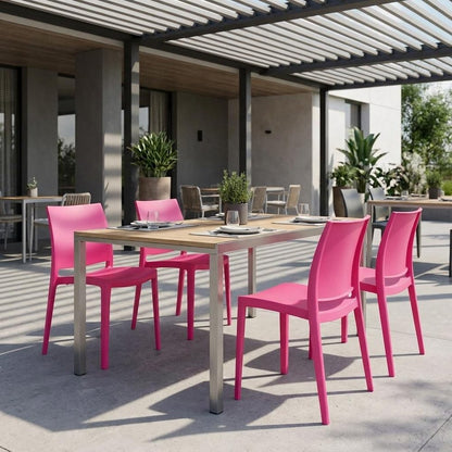 Set of Four Fuchsia Heavy Duty Plastic Outdoor Stacking Dining Chairs HomeRoots