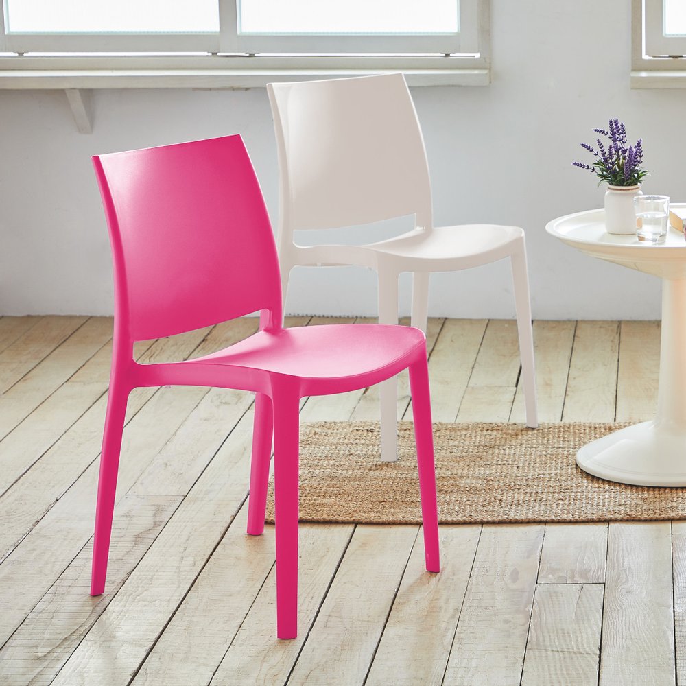 Set of Four Fuchsia Heavy Duty Plastic Outdoor Stacking Dining Chairs HomeRoots