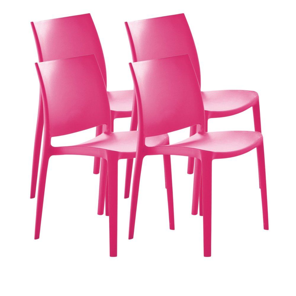 Set of Four Fuchsia Heavy Duty Plastic Outdoor Stacking Dining Chairs HomeRoots