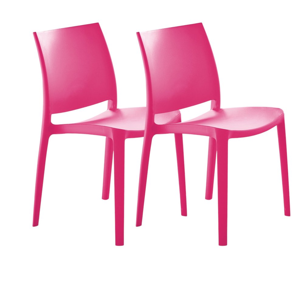 Set of Four Fuchsia Heavy Duty Plastic Outdoor Stacking Dining Chairs HomeRoots