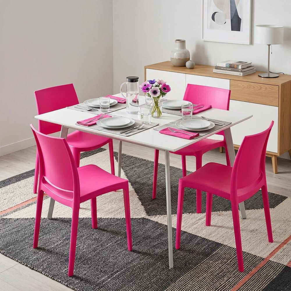 Set of Four Fuchsia Heavy Duty Plastic Outdoor Stacking Dining Chairs HomeRoots