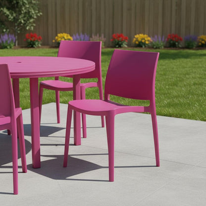Set of Four Fuchsia Heavy Duty Plastic Outdoor Stacking Dining Chairs HomeRoots