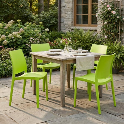 Set of Four Green Heavy Duty Plastic Outdoor Stacking Dining Chairs HomeRoots