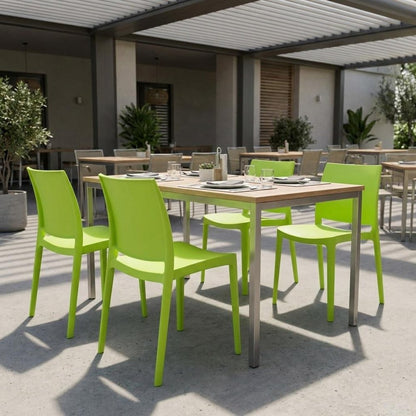 Set of Four Green Heavy Duty Plastic Outdoor Stacking Dining Chairs HomeRoots