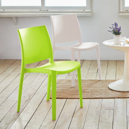 Set of Four Green Heavy Duty Plastic Outdoor Stacking Dining Chairs HomeRoots