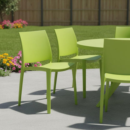 Set of Four Green Heavy Duty Plastic Outdoor Stacking Dining Chairs HomeRoots