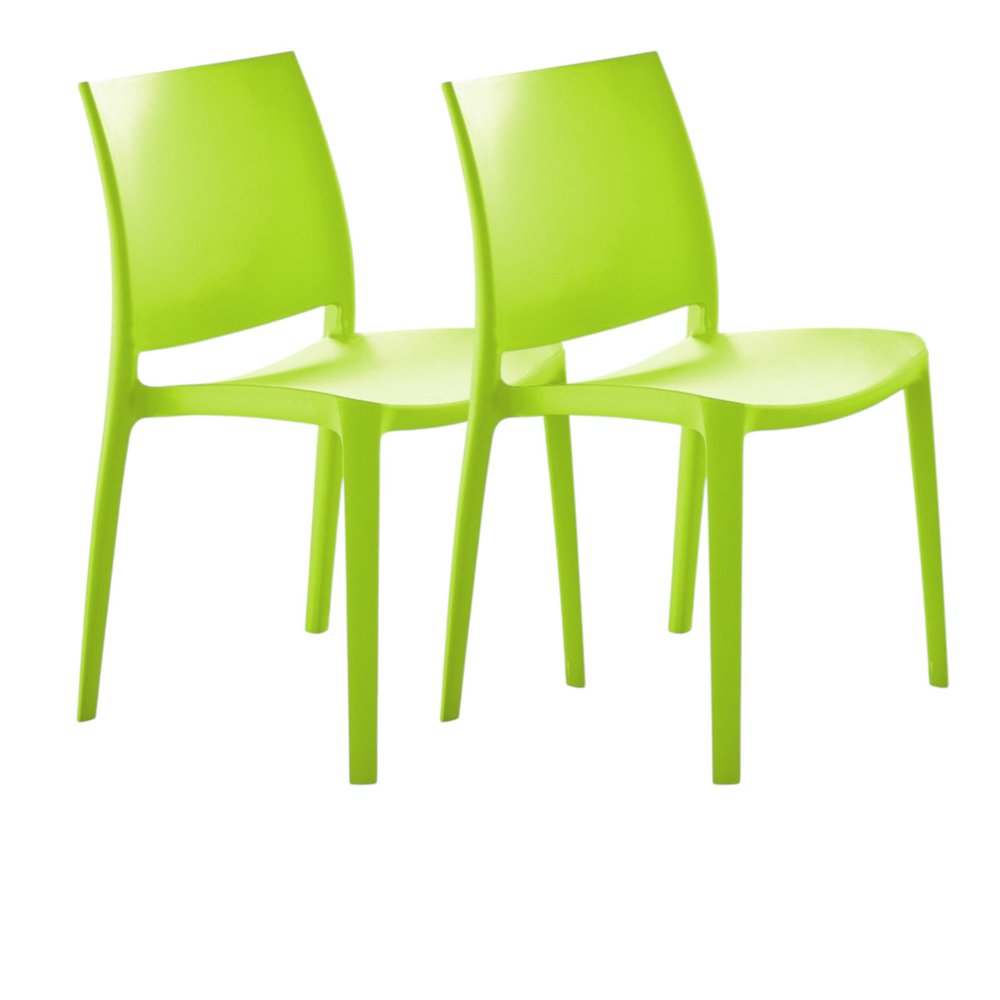 Set of Four Green Heavy Duty Plastic Outdoor Stacking Dining Chairs HomeRoots