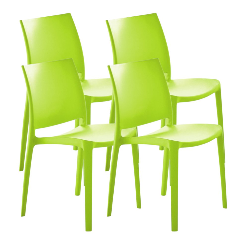 Set of Four Green Heavy Duty Plastic Outdoor Stacking Dining Chairs HomeRoots