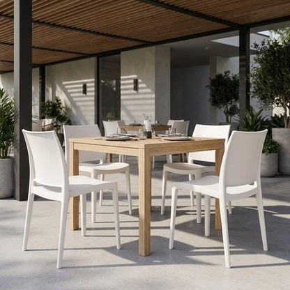 Set of Four White Heavy Duty Plastic Outdoor Stacking Dining Chairs HomeRoots