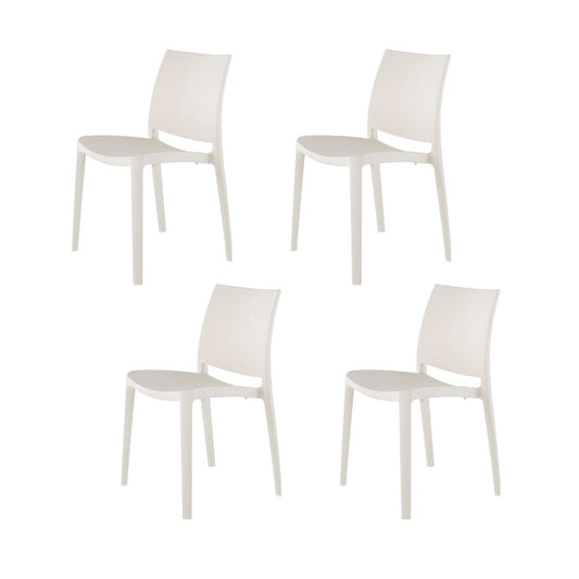 Set of Four White Heavy Duty Plastic Outdoor Stacking Dining Chairs HomeRoots