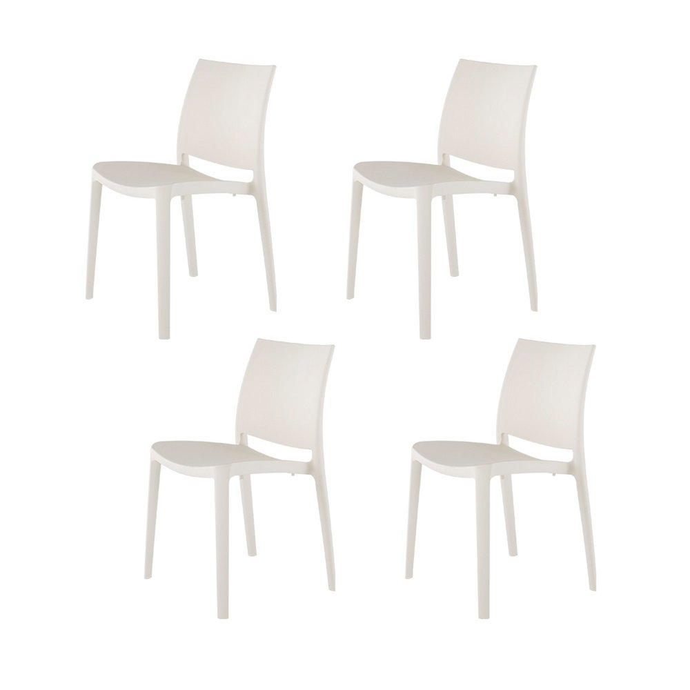 Set of Four White Heavy Duty Plastic Outdoor Stacking Dining Chairs HomeRoots