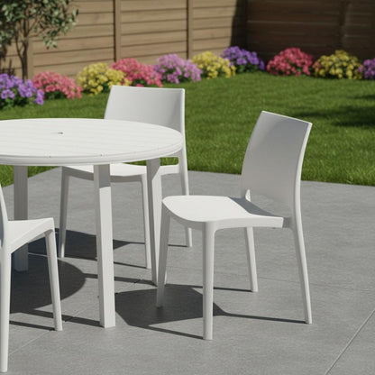 Set of Four White Heavy Duty Plastic Outdoor Stacking Dining Chairs HomeRoots
