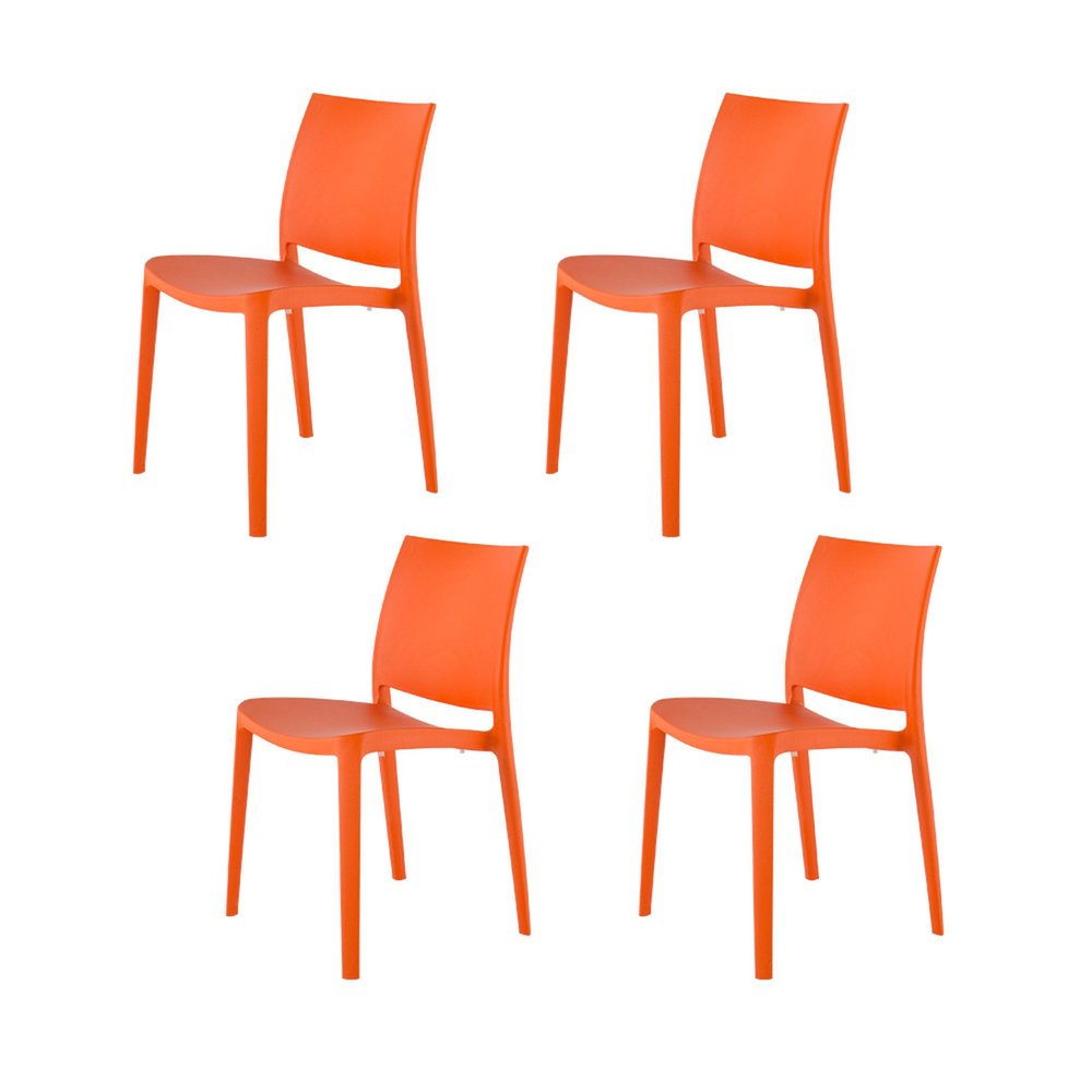 Set of Four Orange Heavy Duty Plastic Outdoor Stacking Dining Chairs HomeRoots