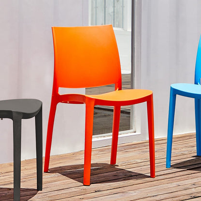 Set of Four Orange Heavy Duty Plastic Outdoor Stacking Dining Chairs HomeRoots